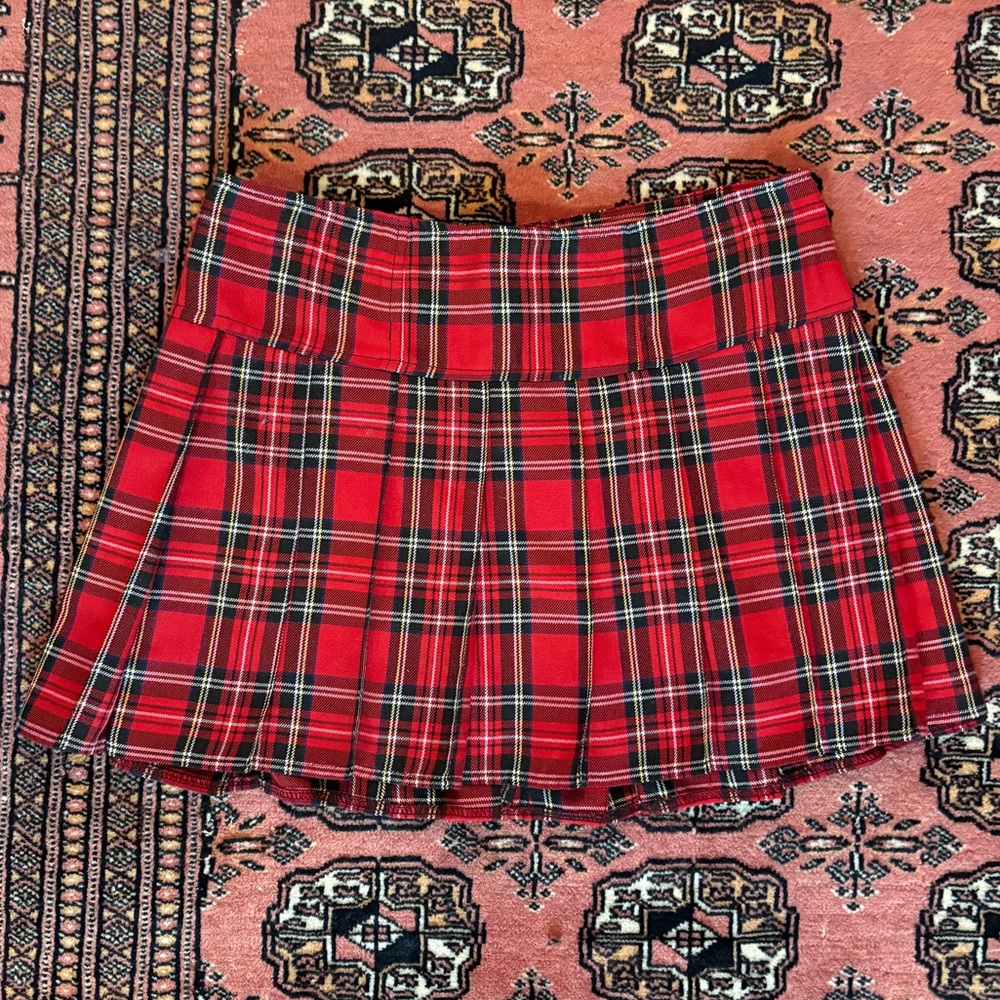 Royal Bones Red Plaid Pleated Skirt